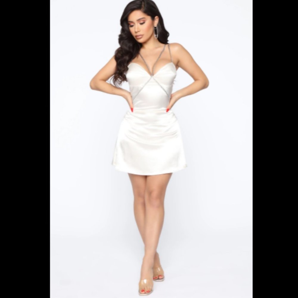 NWOT! Call Me Sometime Satin Mini Dress - Ivory Size XL